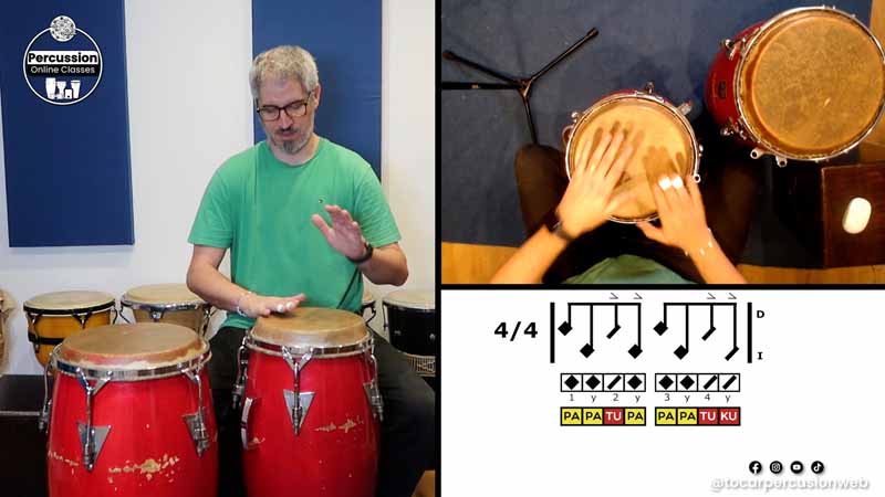 Playing simple rhythms in the congas